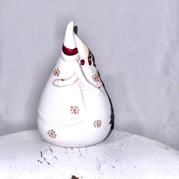 Mr. & Mrs. Claus Snowmen Hugging Flitter Folk Art Rustic Christmas Figurine - Picture 3 of 6